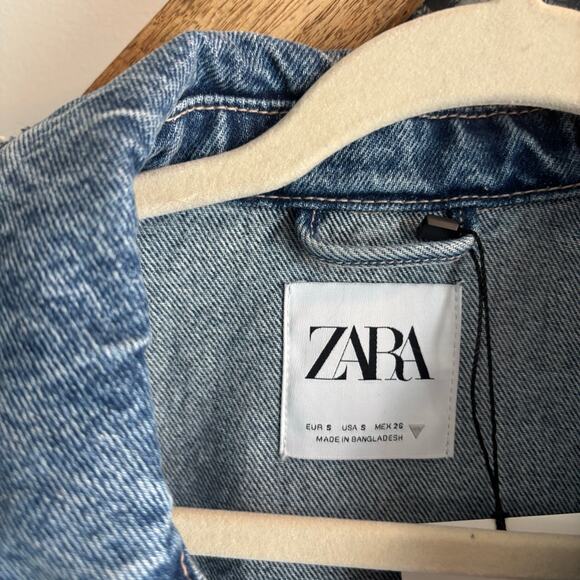 Zara Two Tone Cropped Denim Jacket - Picture 3 of 7